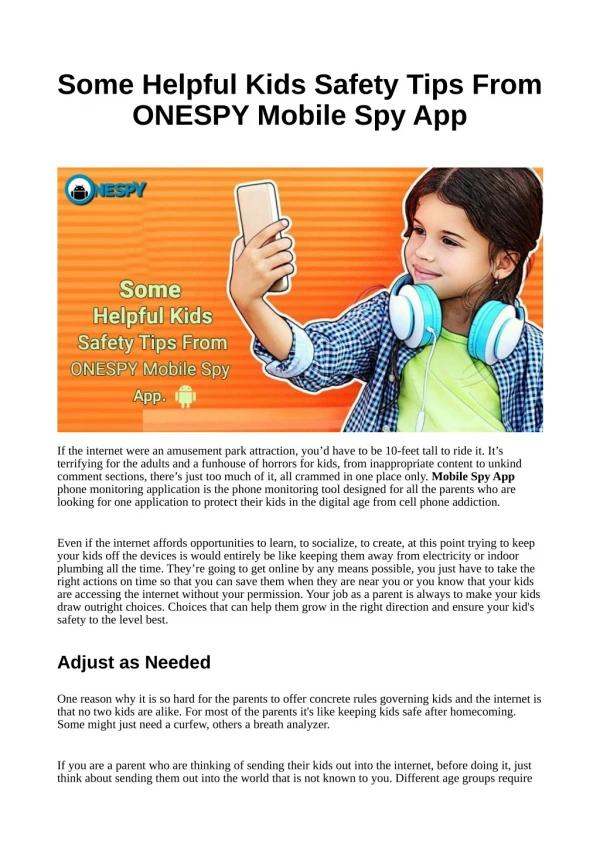 Some Helpful Kids Safety Tips From ONESPY Mobile Spy App