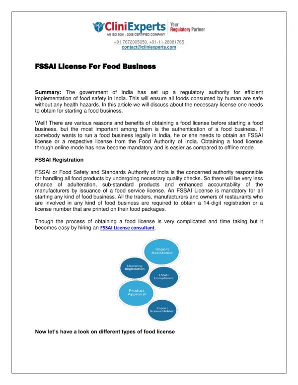 FSSAI License for food business