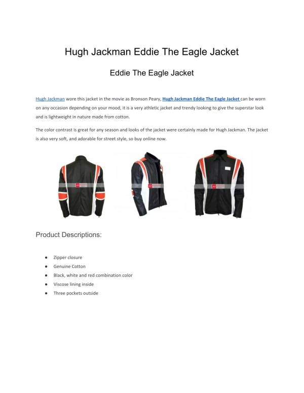 Hugh Jackman Eddie The Eagle Jacket