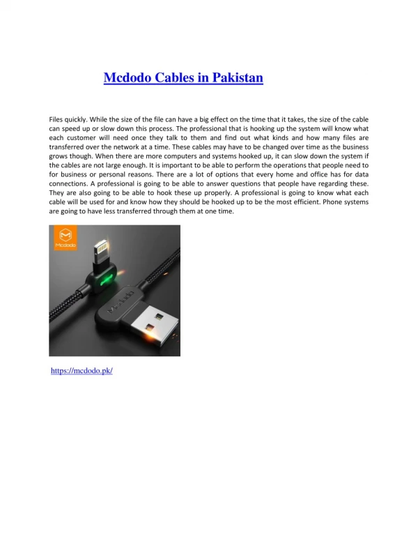 Mcdodo Cables in Pakistan Mobile Data & Charging Cable Price