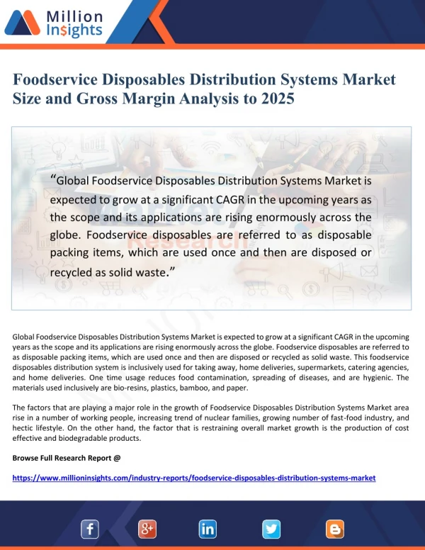 Foodservice Disposables Distribution Systems Market Size and Gross Margin Analysis to 2025
