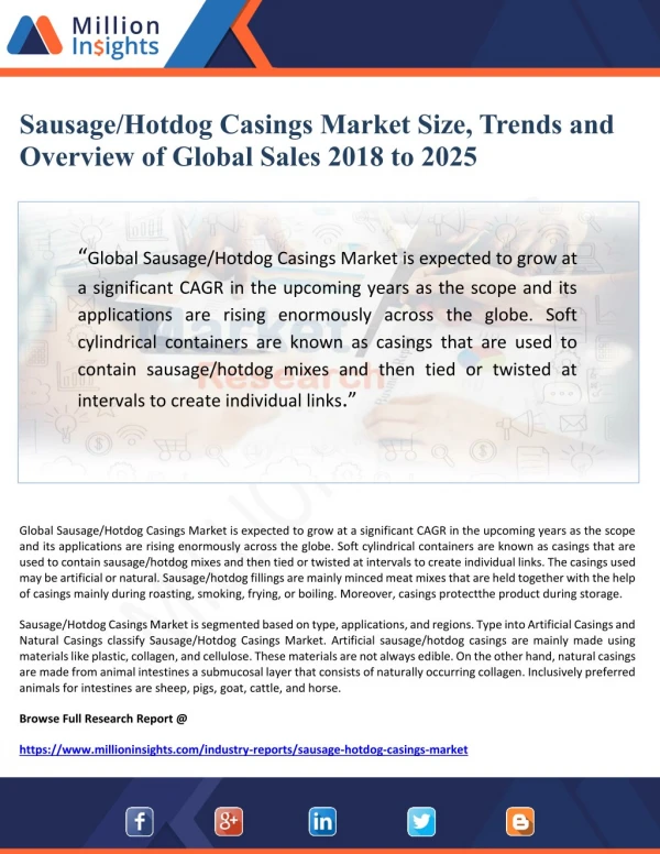 Sausage/Hotdog Casings Market Size, Trends and Overview of Global Sales 2018 to 2025