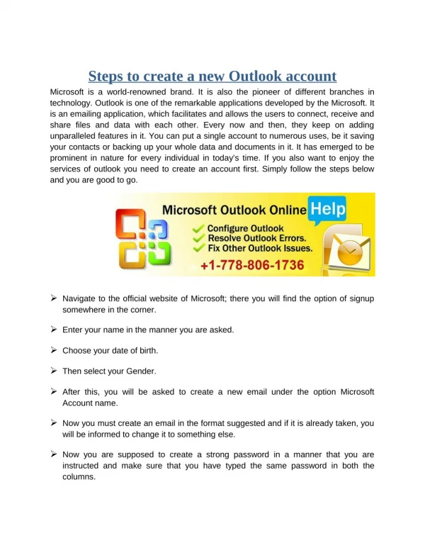 Steps to create a new Outlook account