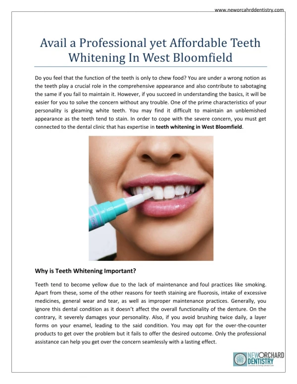 Avail a Professional yet Affordable Teeth Whitening In West Bloomfield | New Orchard Dentistry