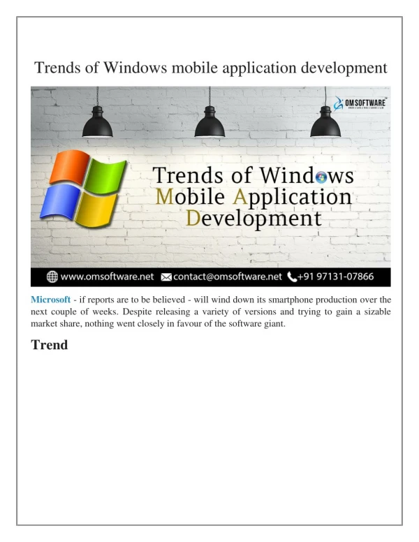 Trends of Windows mobile application development