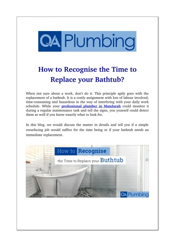 How to Recognise the Time to Replace your Bathtub?