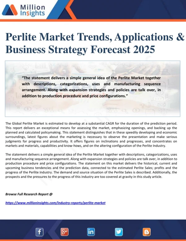 Perlite Market Trends, Applications & Business Strategy Forecast 2025
