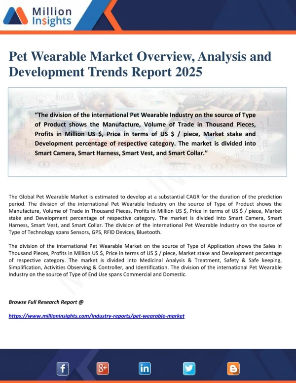 Pet Wearable Market Overview, Analysis and Development Trends Report 2025