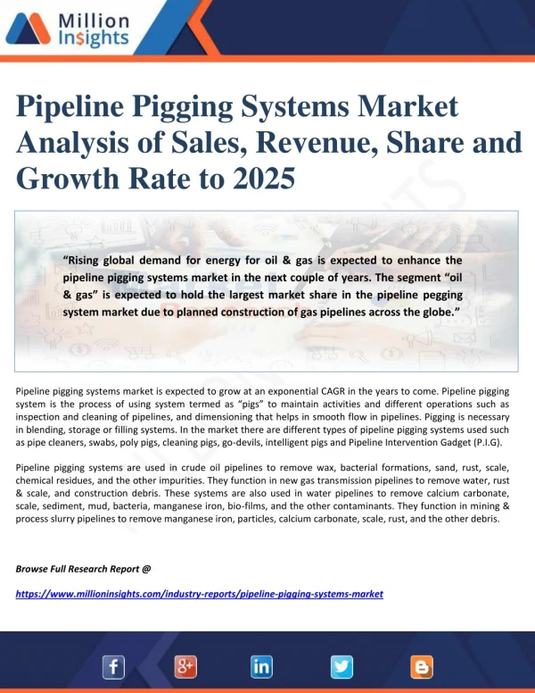 Pipeline Pigging Systems Market Analysis of Sales, Revenue, Share and Growth Rate to 2025