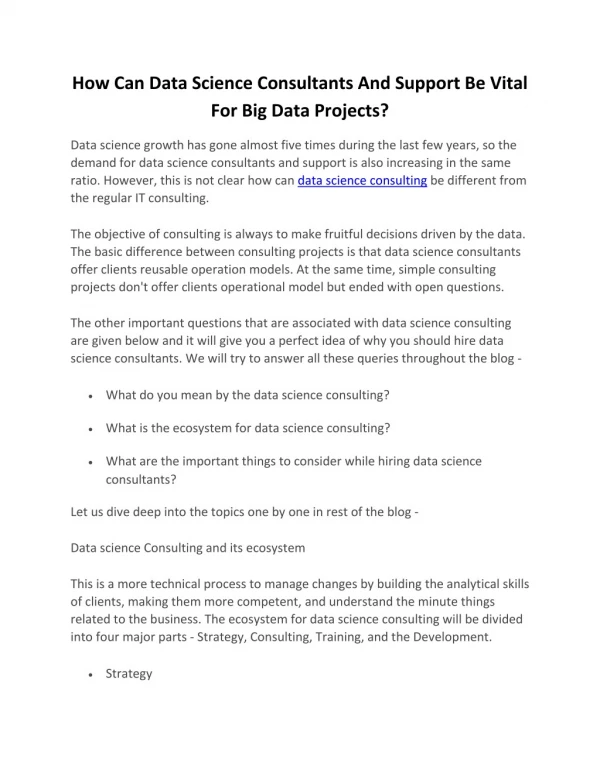 How Can Data Science Consultants And Support Be Vital For Big Data Projects?