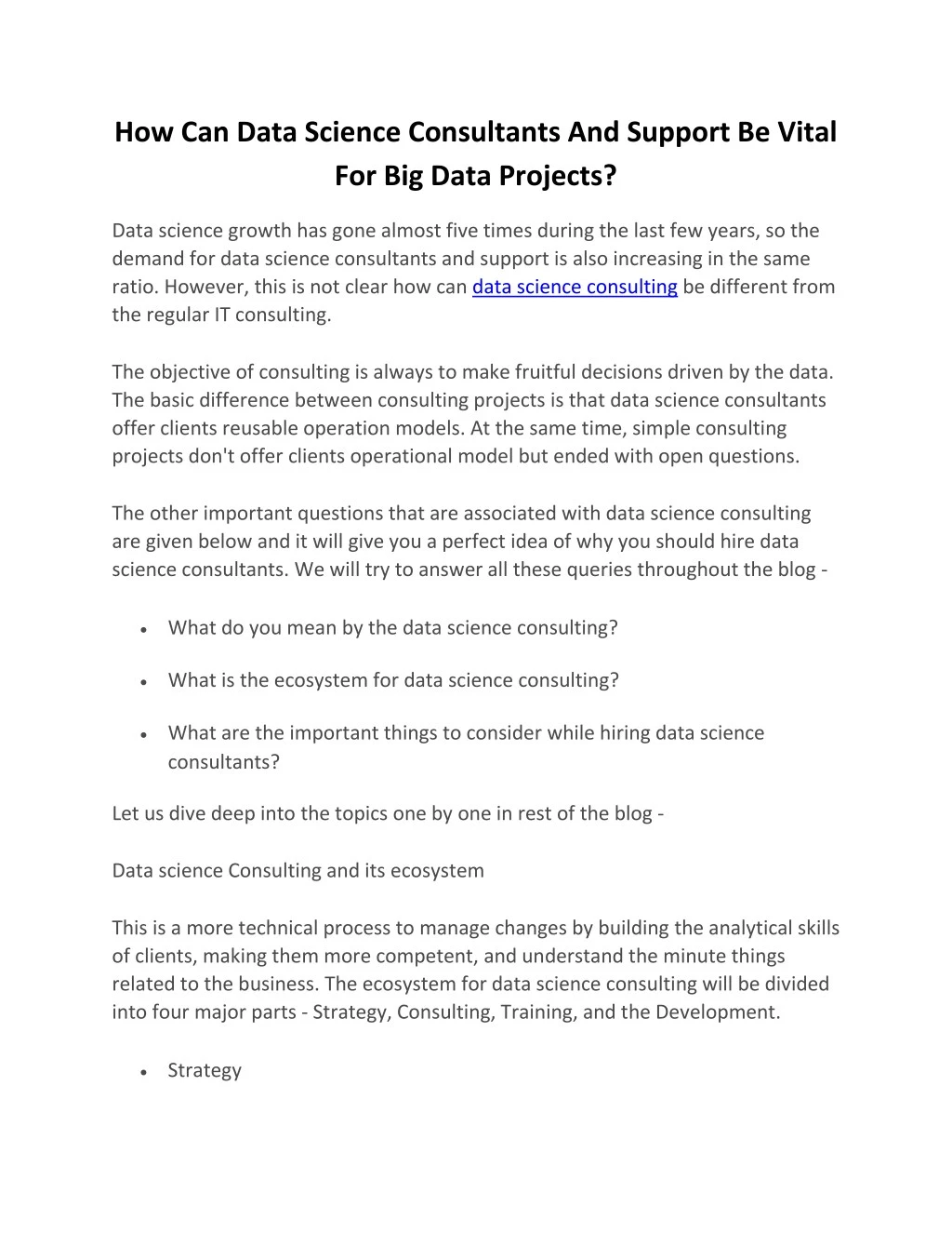 how can data science consultants and support