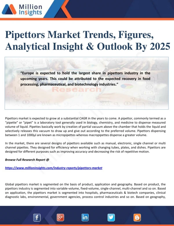 Pipettors Market Trends, Figures, Analytical Insight & Outlook By 2025