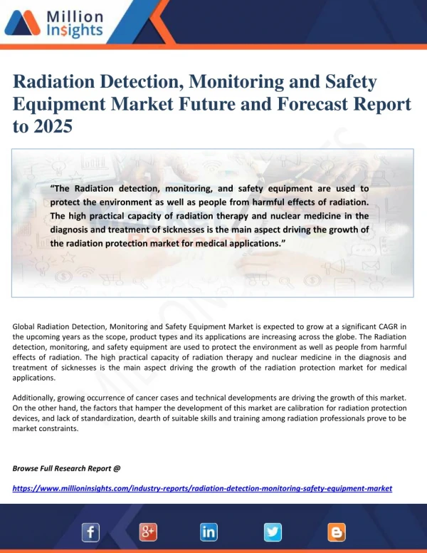 Radiation Detection, Monitoring and Safety Equipment Market Future and Forecast Report to 2025