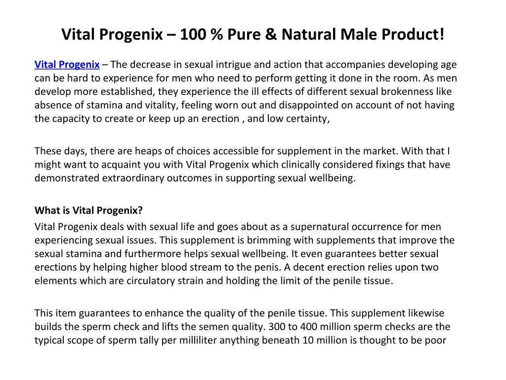 vital progenix 100 pure natural male product
