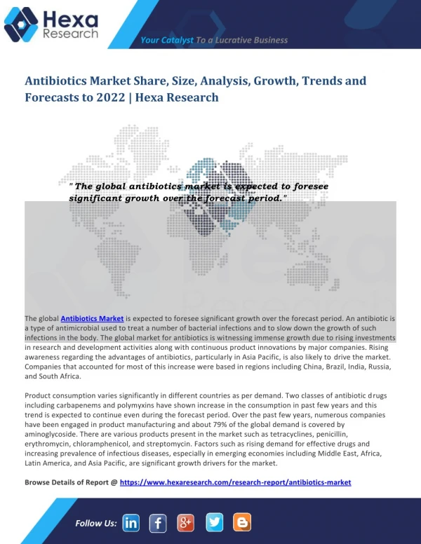 Global Antibiotics Industry Research Report - Market Analysis and Forecast to 2022