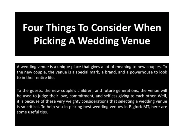 Picking best Wedding venues in Bigfork Mt