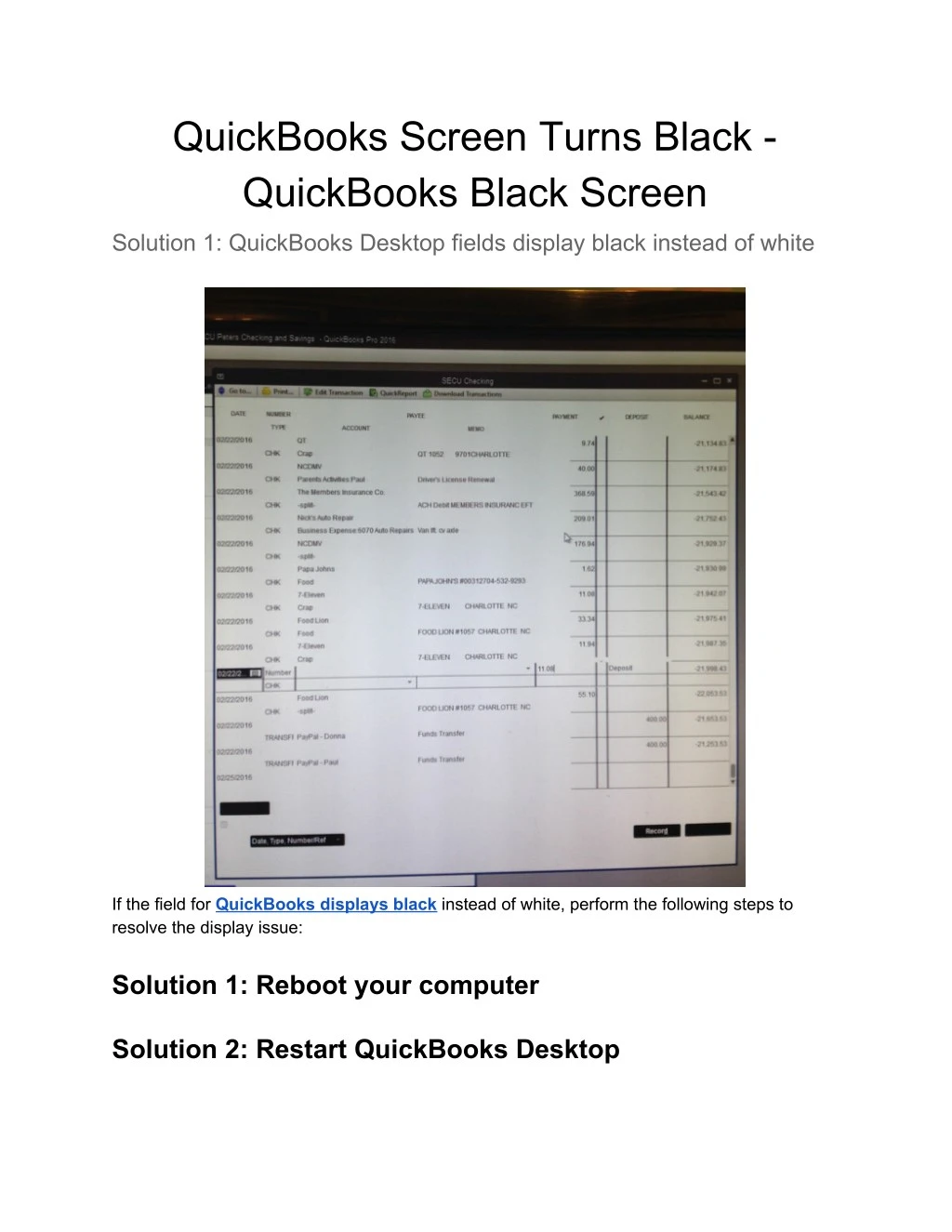 quickbooks screen turns black quickbooks black