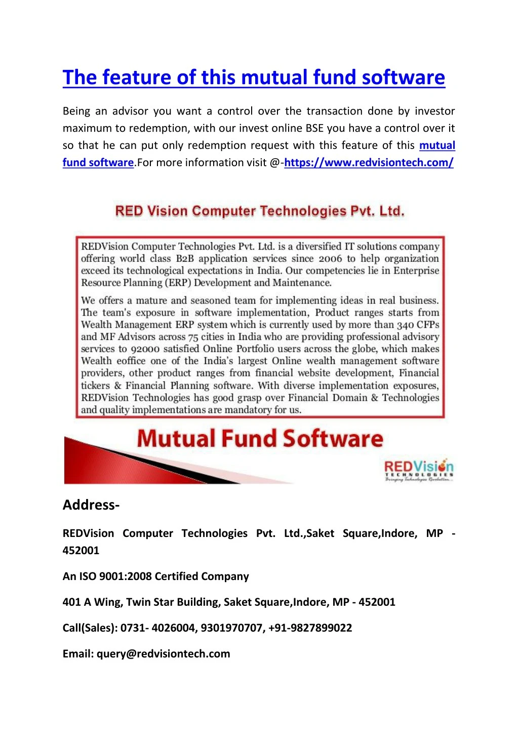 the feature of this mutual fund software