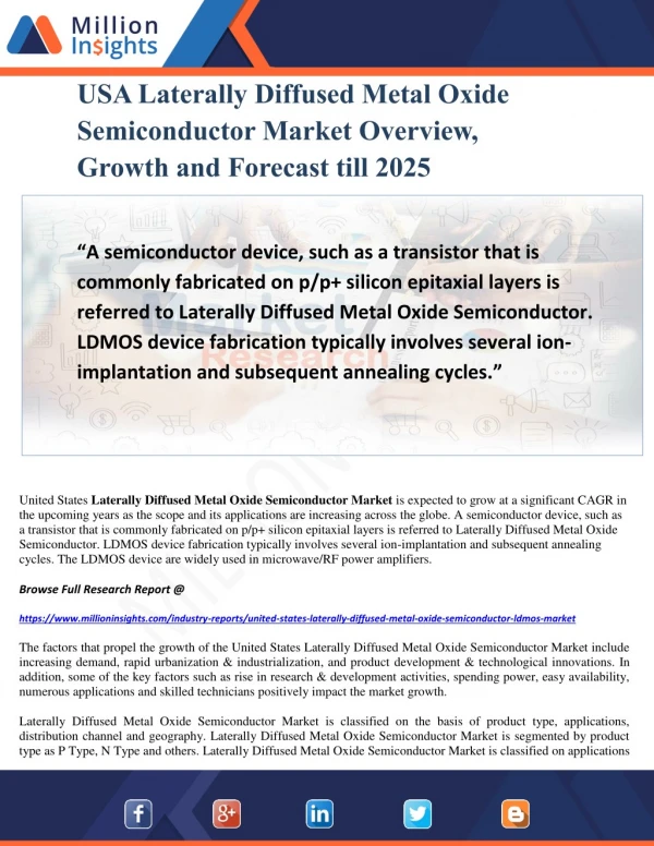 USA Laterally Diffused Metal Oxide Semiconductor Market Overview, Growth and Forecast till 2025