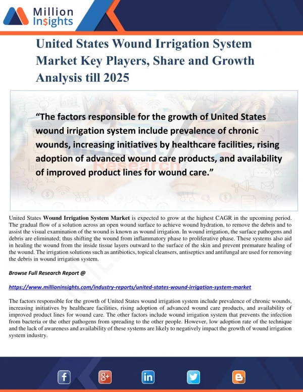 United States Wound Irrigation System Market Key Players, Share and Growth Analysis till 2025