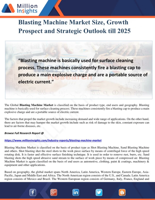 Blasting Machine Market Size, Growth Prospect and Strategic Outlook till 2025