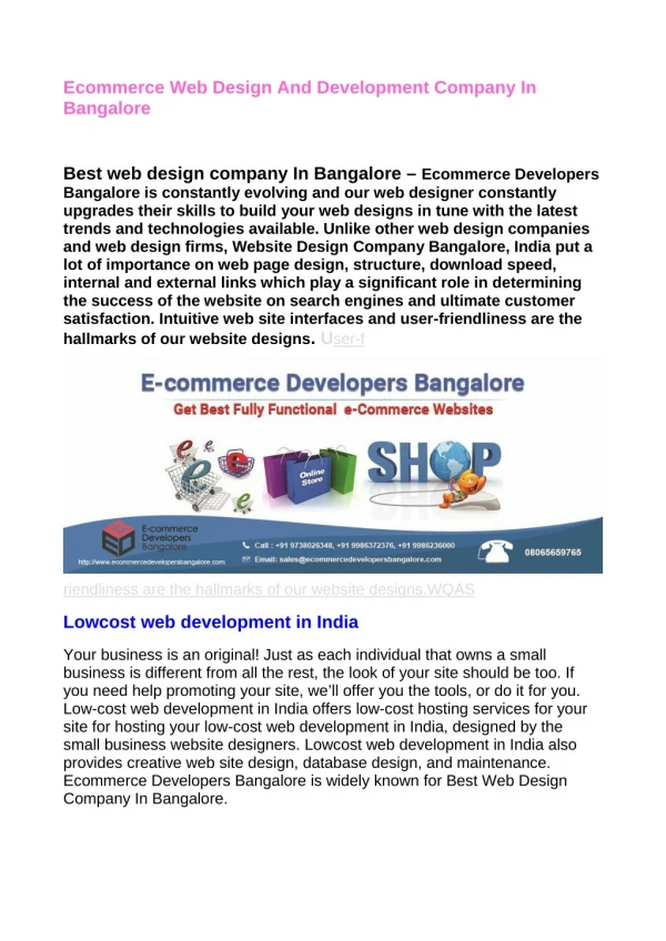 Ecommerce Web Design Company In Bangalore