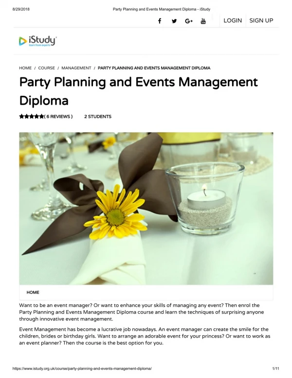Party Planning and Events Management Diploma - istudy