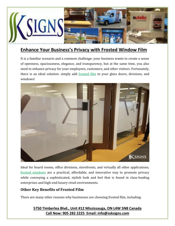 Enhance Your Business’s Privacy With Frosted Window Film