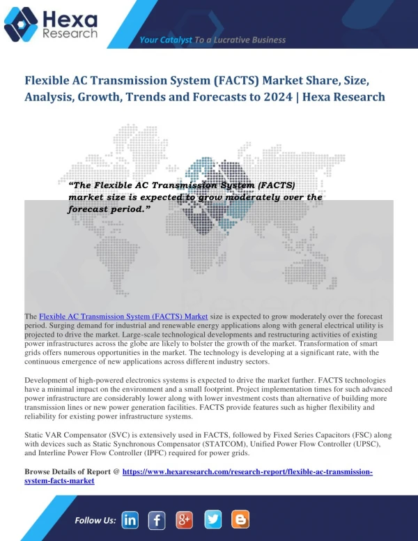 Flexible AC Transmission System (FACTS) Industry Research Report - Market Analysis and Forecast to 2024