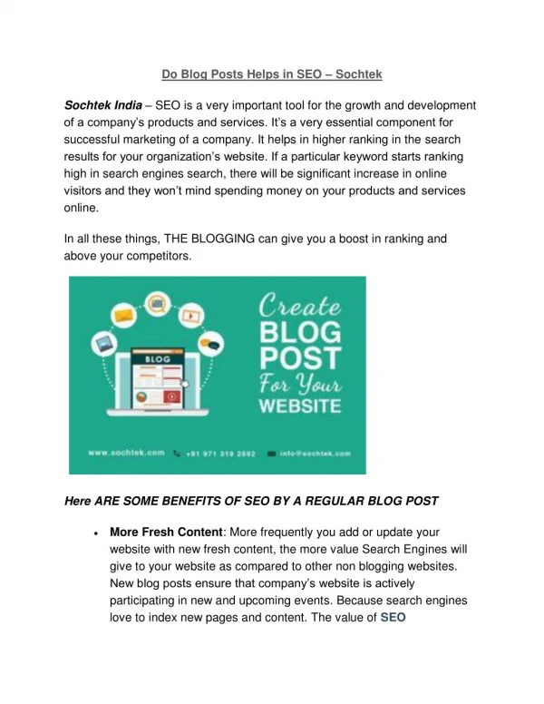 Do Blog Posts Helps in SEO – Sochtek SEO Company Chandigarh