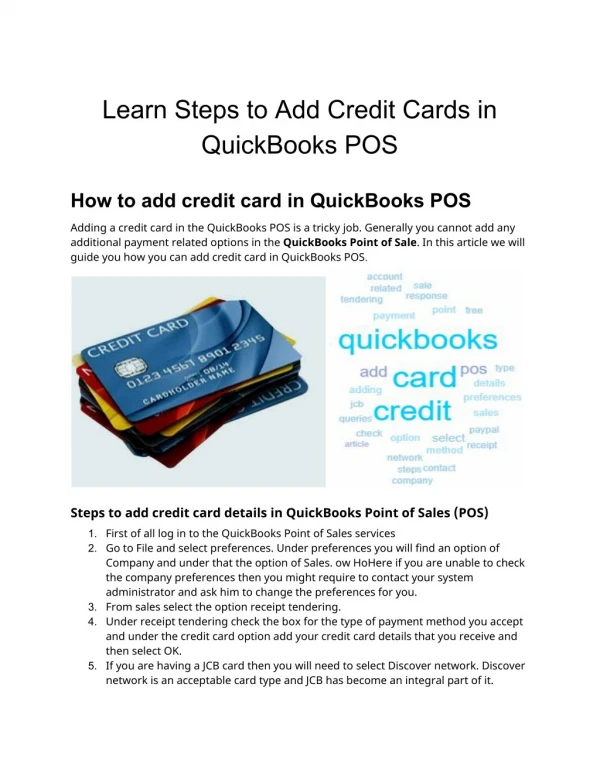 How do I add credit card in QuickBooks Point-of-sale - PosTechie 18009350532