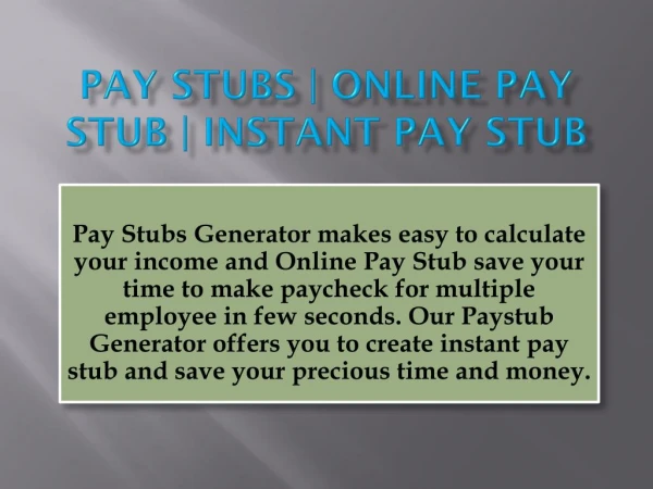 Pay Stub Generator | Online Paystub | Instant Pay Stub