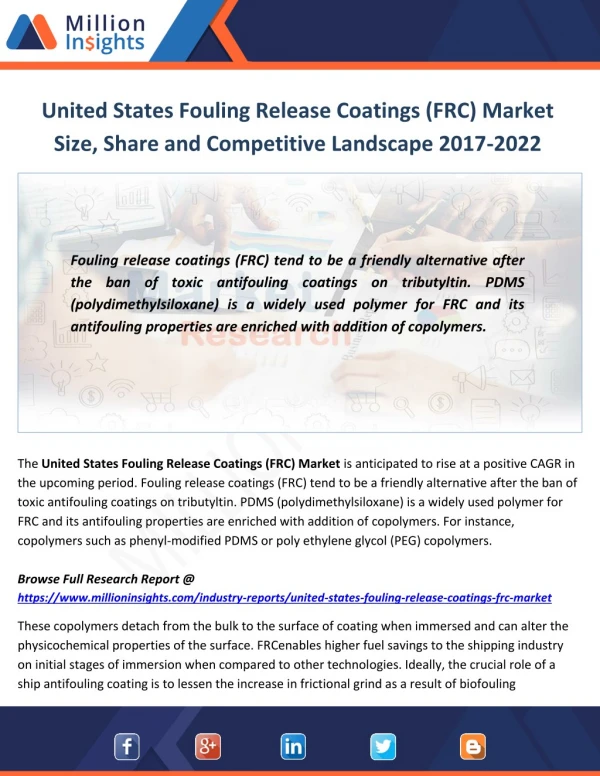 United States Fouling Release Coatings (FRC) Market Manufacturing Cost and Raw Materials Analysis from 2017-2022