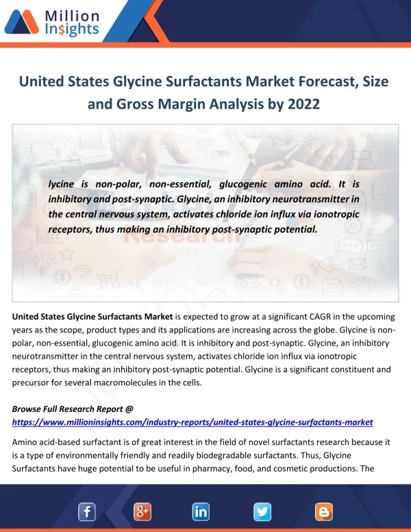 United States Glycine Surfactants Industry Share, Sourcing Strategy and Downstream Buyers 2017-2022