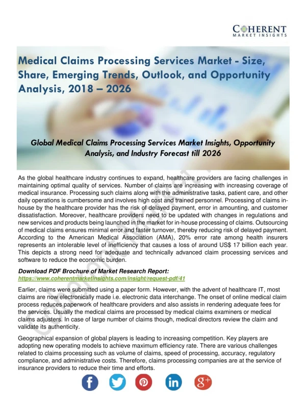 Medical Claims Processing Services Industry Analysis, Size, Growth, Trends and Forecast to 2026