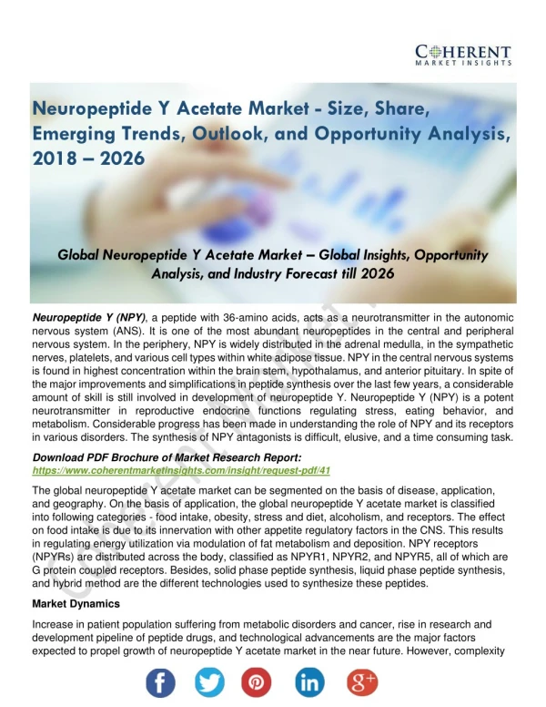 Neuropeptide Y Acetate Market Analysis by Current Status and Futuristic Growth Till 2026