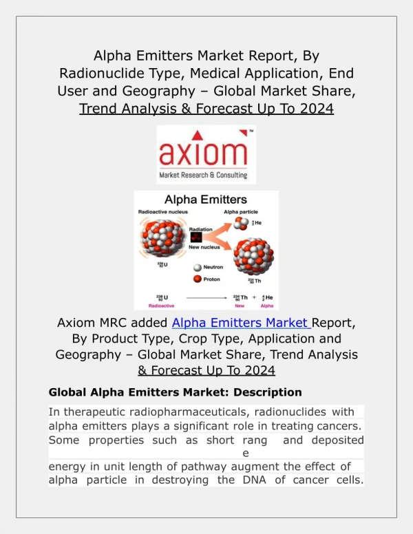 Global Alpha Emitters Market Size, Share, Key Companies | Industry Report, 2018-2024