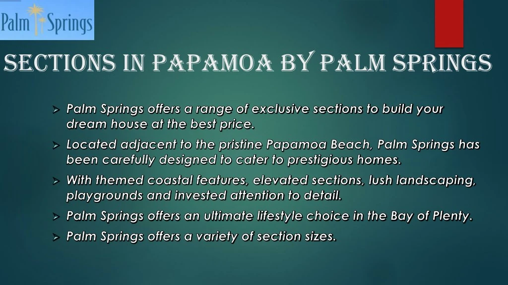 sections in papamoa by palm springs