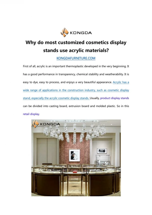 Why do most customized cosmetics display stands use acrylic materials?