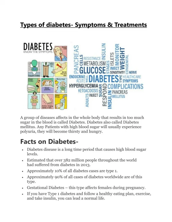 Types of diabetes- Symptoms & Treatments