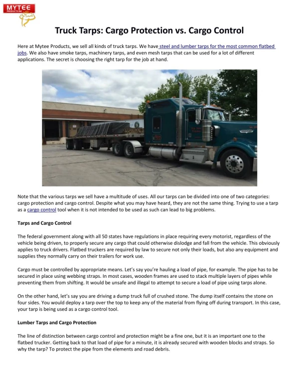 Truck Tarps: Cargo Protection vs. Cargo Control