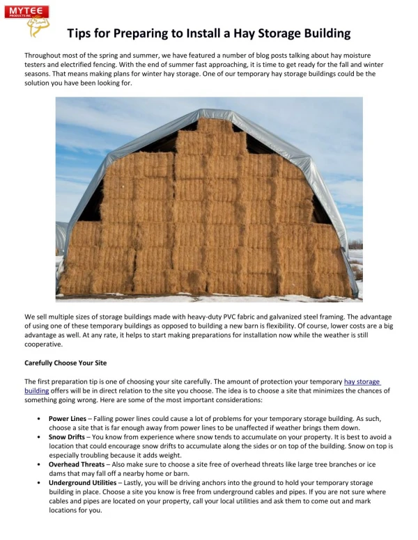 Tips for Preparing to Install a Hay Storage Building
