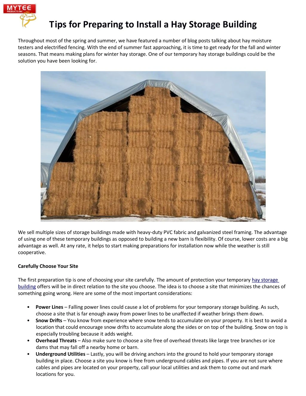 tips for preparing to install a hay storage
