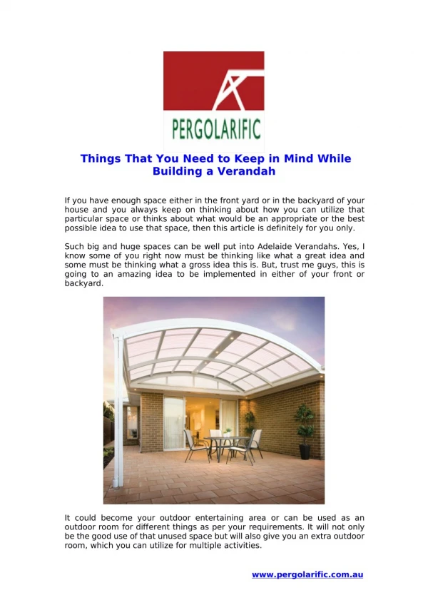 Things That You Need to Keep in Mind While Building a Verandah