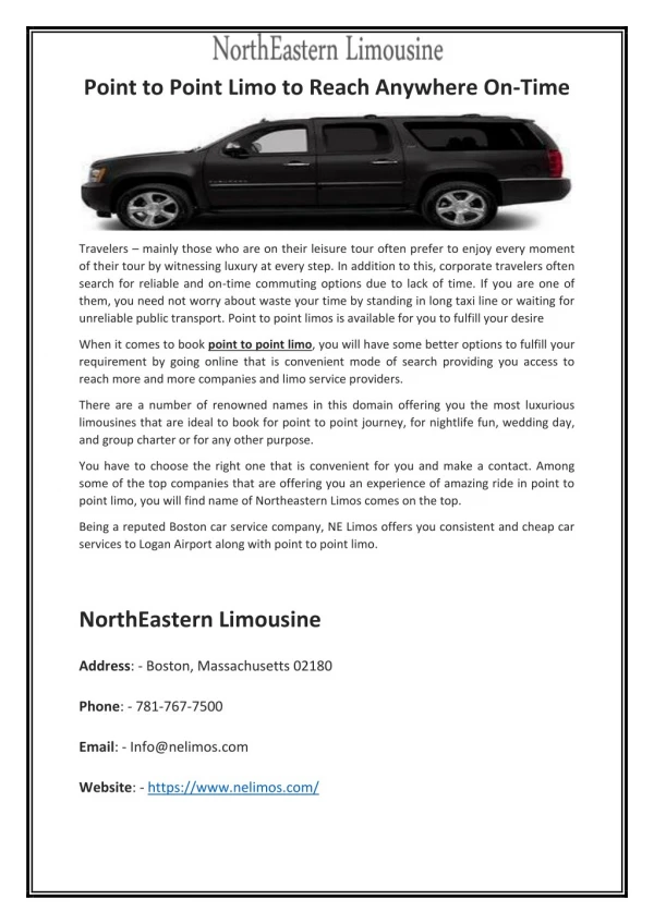Point to Point Limo to Reach Anywhere On-Time