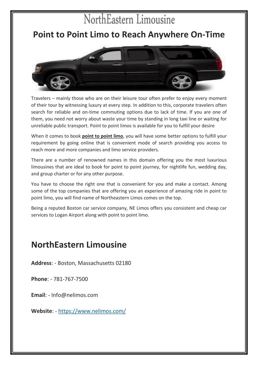 point to point limo to reach anywhere on time