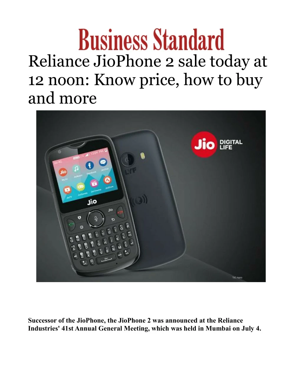 reliance jiophone 2 sale today at 12 noon know