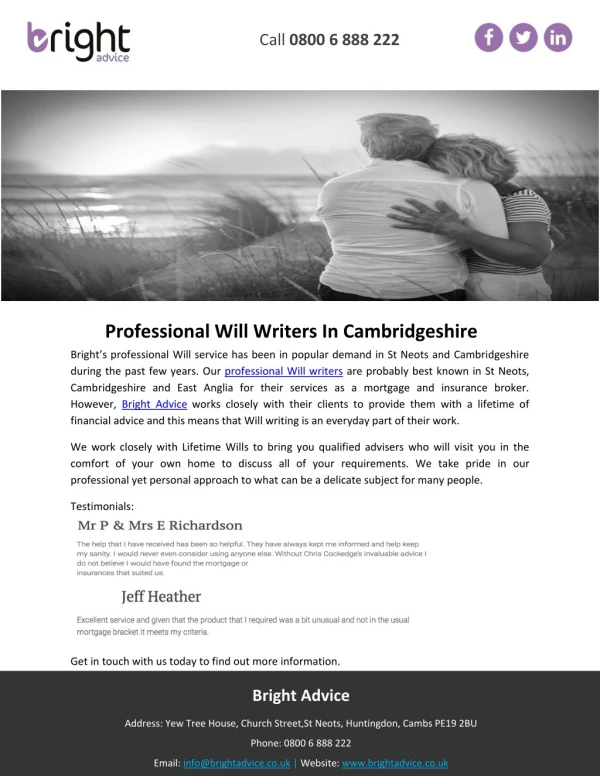 Professional Will Writers In Cambridgeshire
