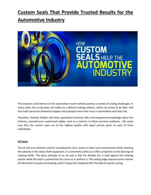 How Custom Seals Help The Automotive Industry