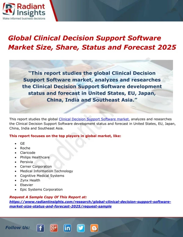 Global Clinical Decision Support Software Market Size, Share, Status and Forecast 2025
